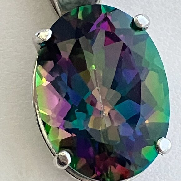 Natural Mystic Topaz, Real 14k White gold pendant. - Picture 8 of 12